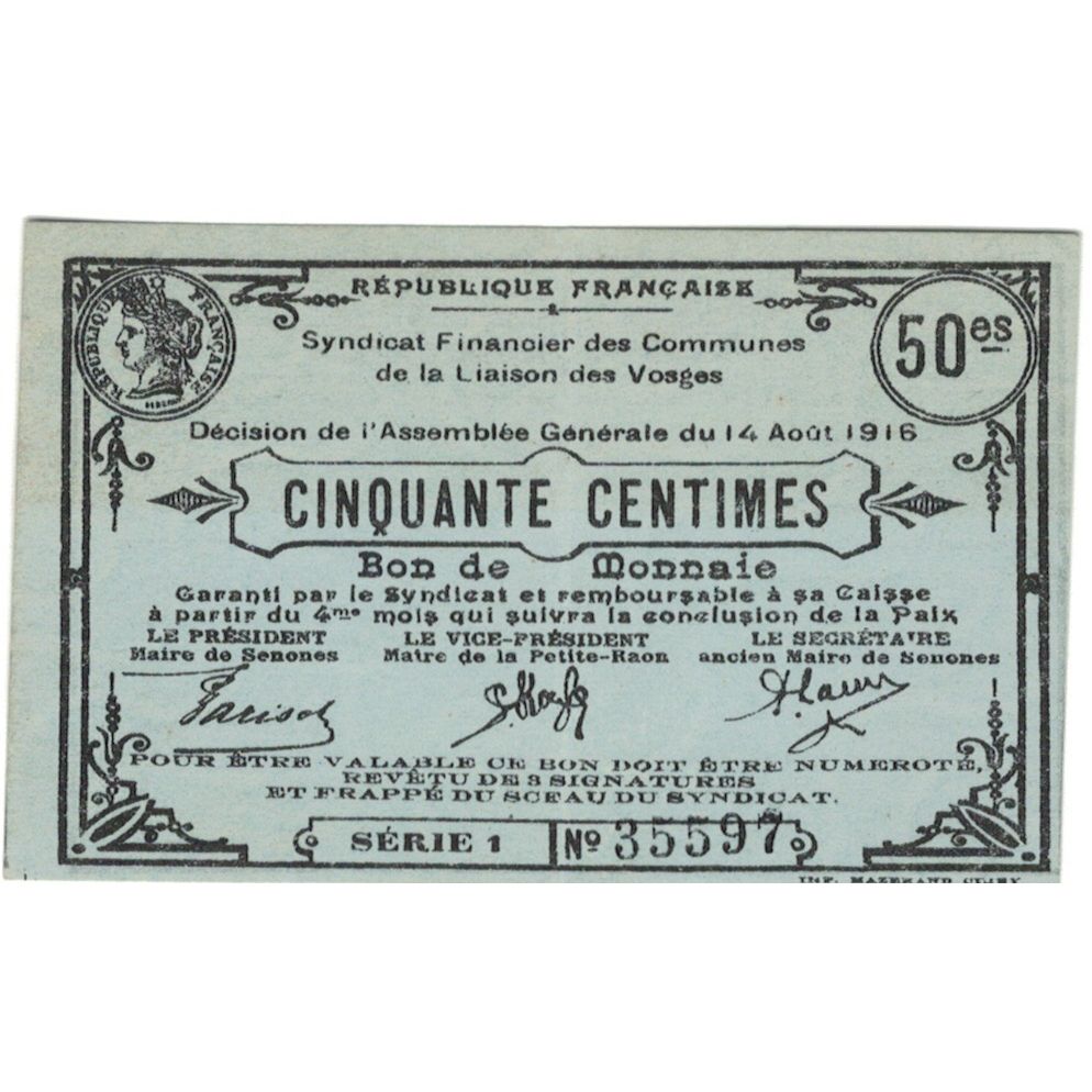 Francja, 50 Centimes, 1916, 35597, Vosges, AU(55-58)