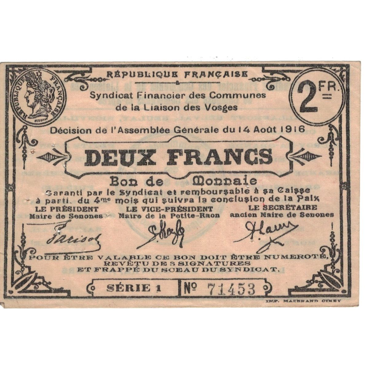Frankreich, Epinal, 2 Francs, 1916, VZ