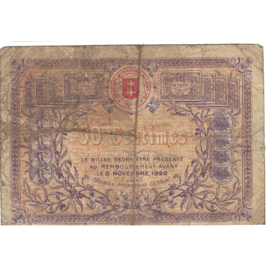 Francia, Saint-Dié, 50 Centimes, 1915, Chambre de Commerce, B, Pirot:112-01