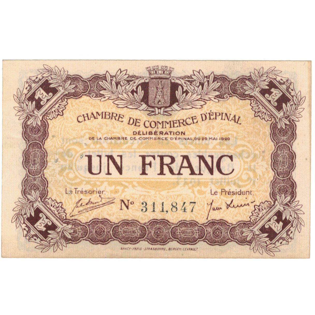 France, Epinal, 1 Franc, 1921, UNC(60-62), Pirot:56-14