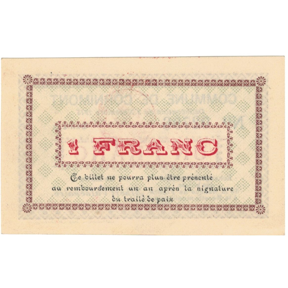 Francia, Cornimont, 1 Franc, 1915, Emission Municipale, SC, Pirot:88-13