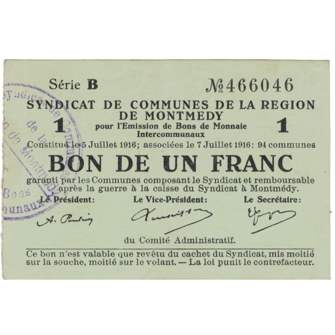 France, Montmedy, 1 Franc, 1916, TTB+