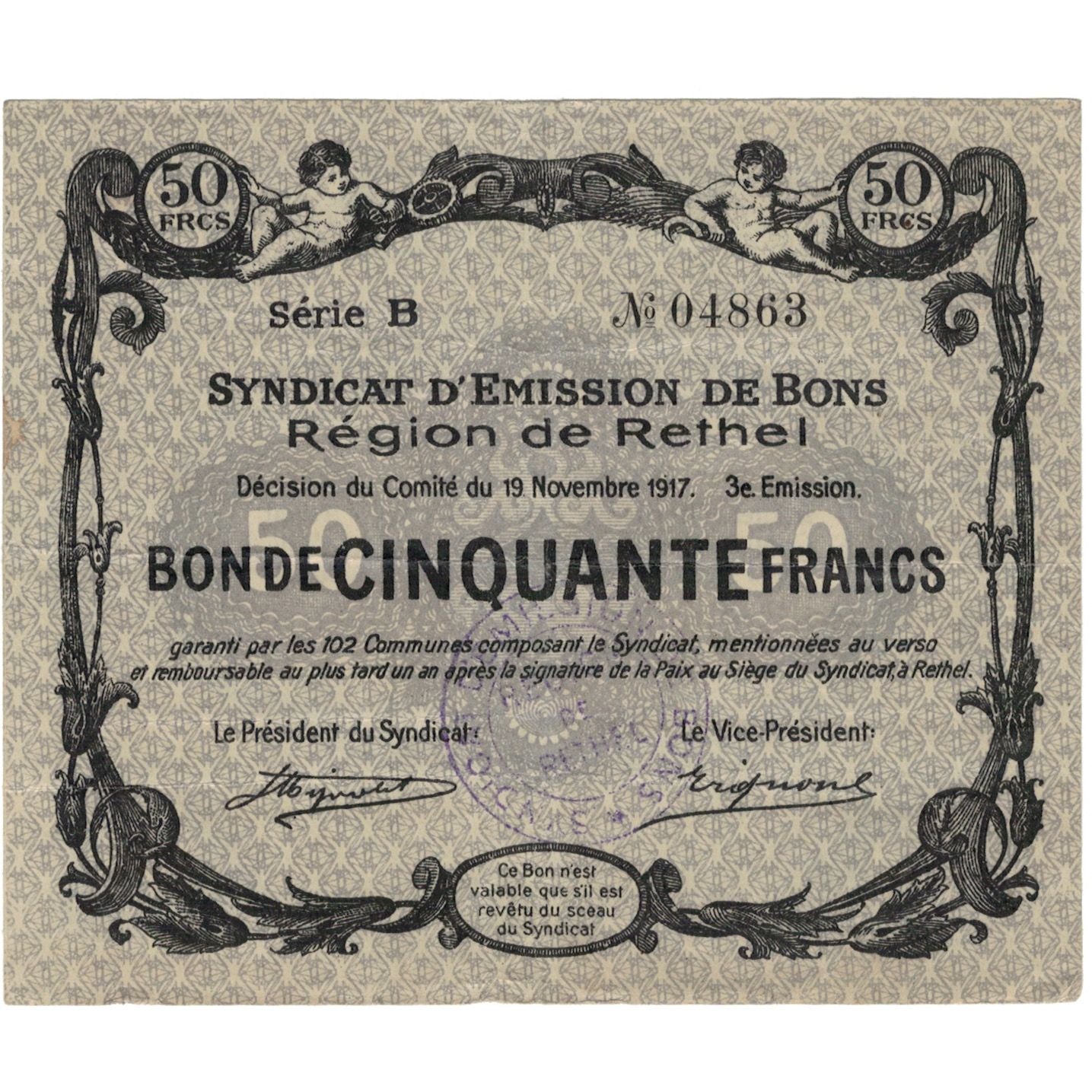 Frankreich, Rethel, 50 Francs, 1917, SS