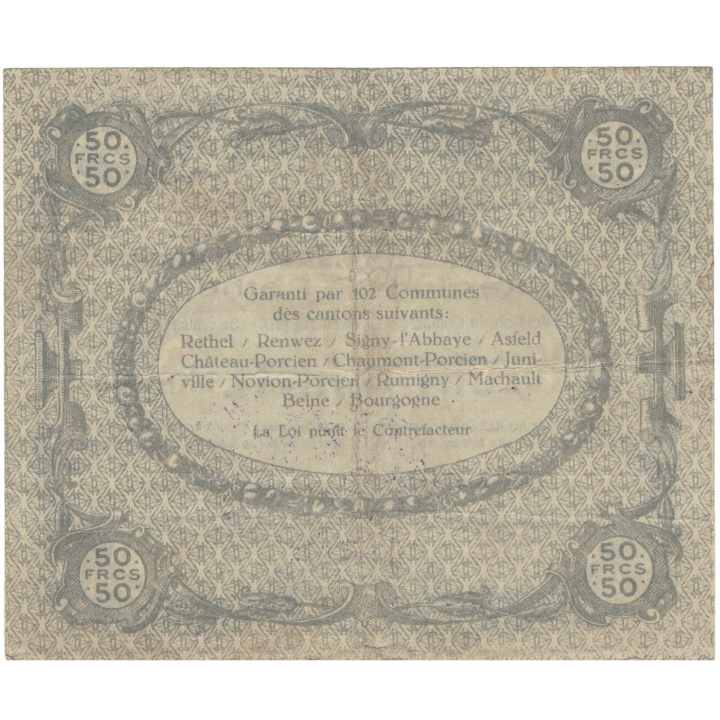 Frankreich, Rethel, 50 Francs, 1917, SS