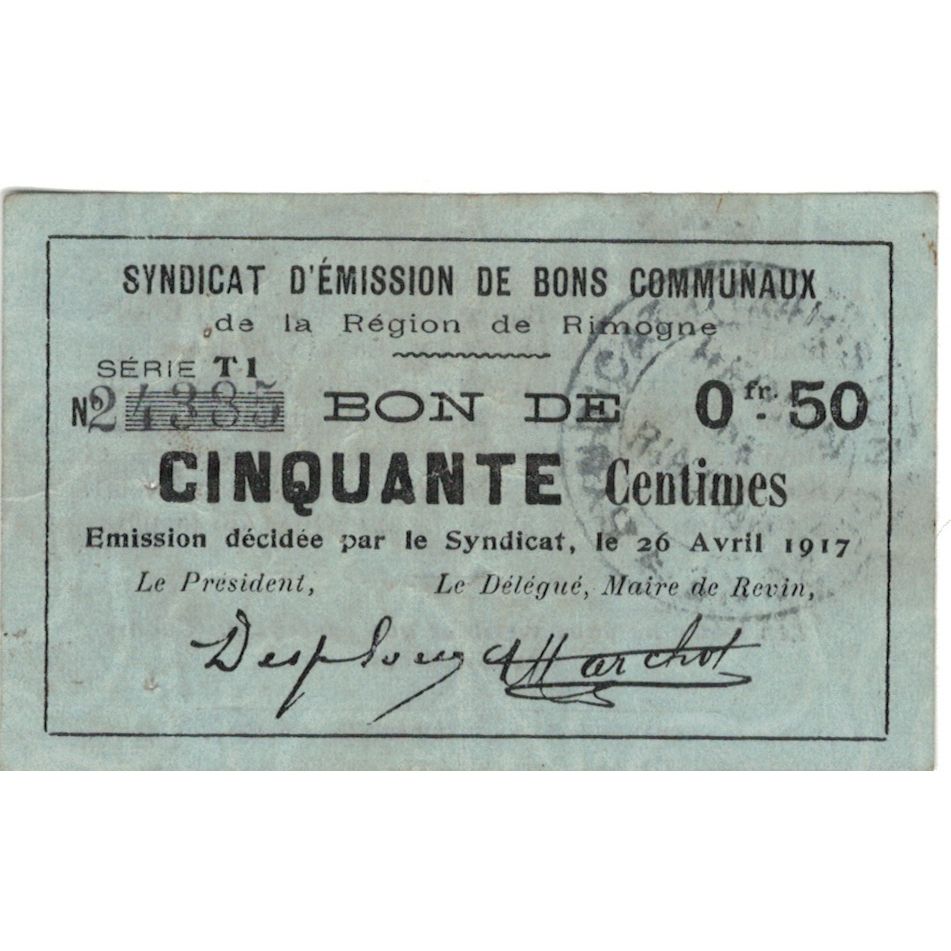 France, Rimogne, 50 Centimes, 1917, TTB+