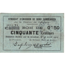 France, Rimogne, 50 Centimes, 1917, TTB+