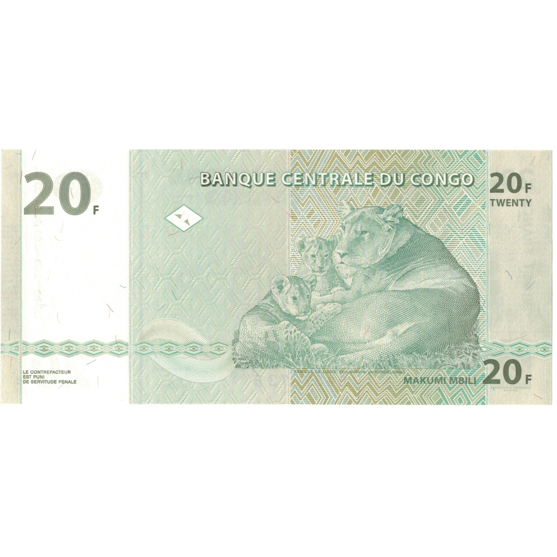 Geldschein, Congo Democratic Republic, 20 Francs, 2003, 2003-06-30, KM:94a, UNZ-