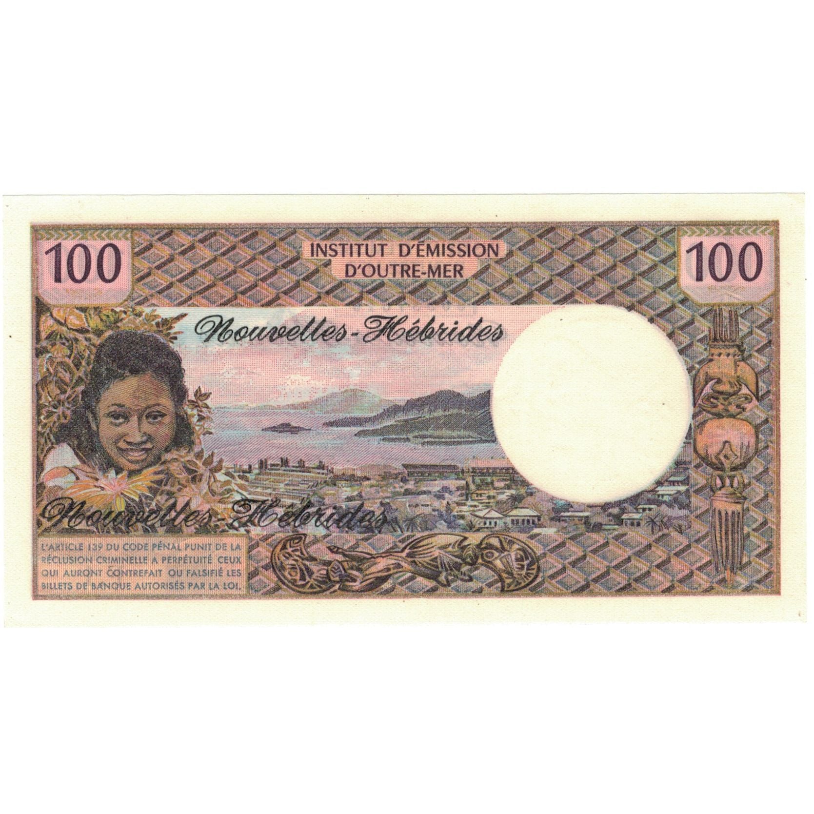 Biljet, Nieuwe Hebriden, 100 Francs, KM:18b, SPL