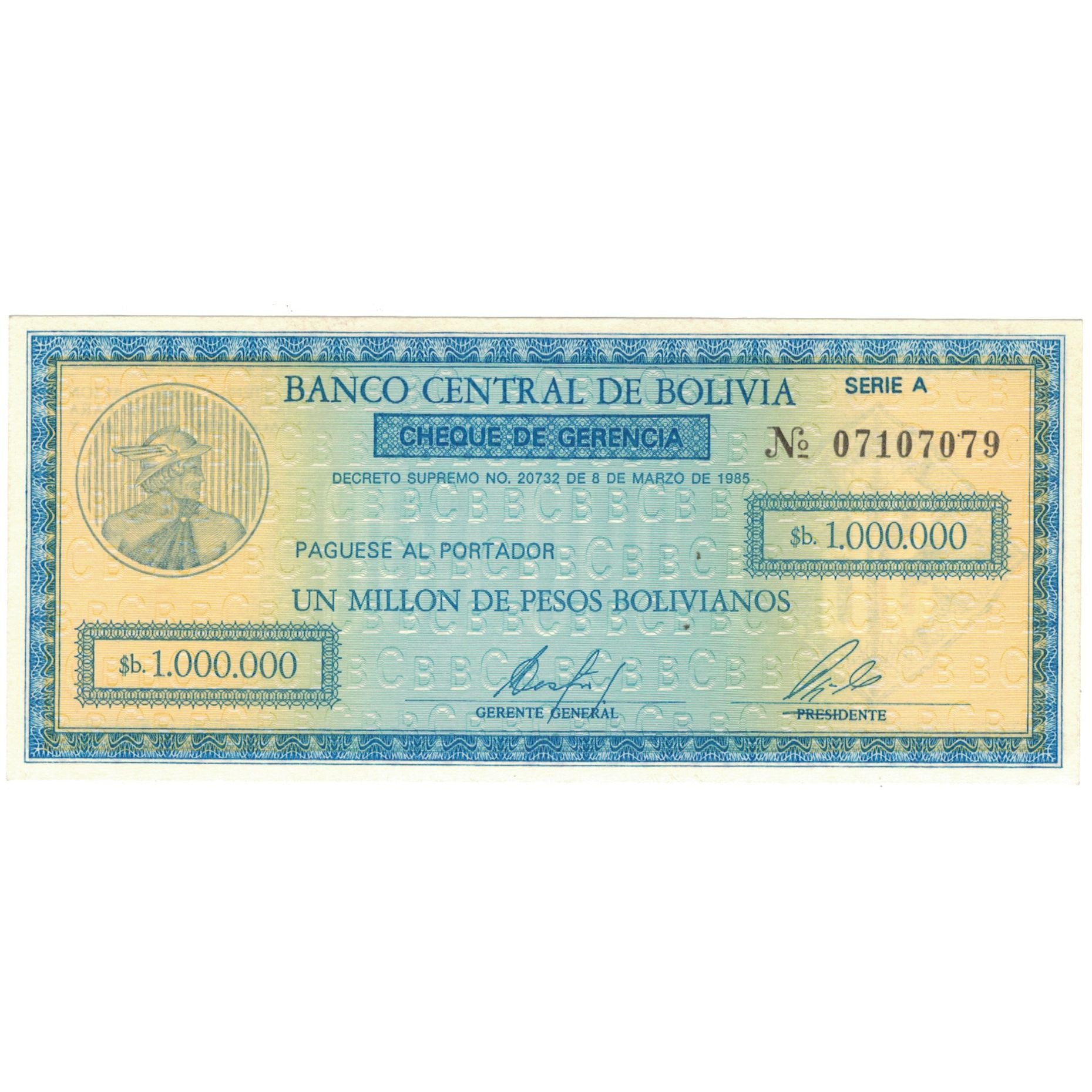 Billete, 1 Million Pesos Bolivianos, 1985, Bolivia, 1985-03-08, KM:190a, UNC