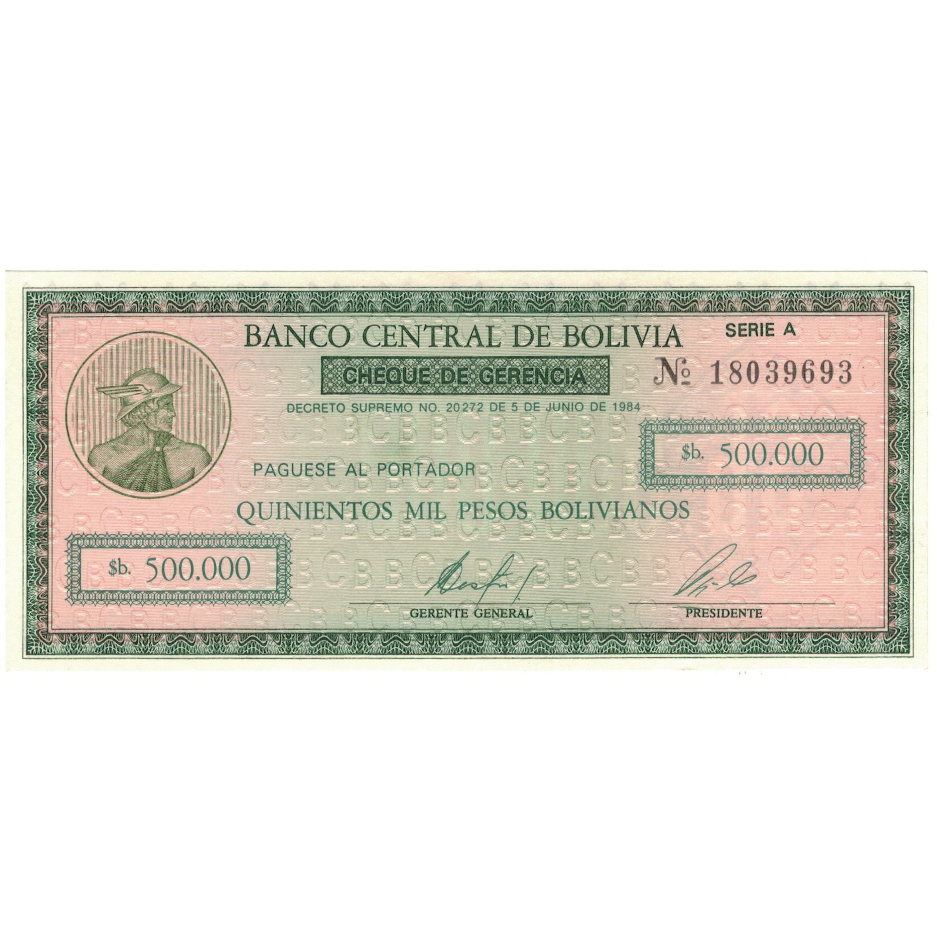Billete, 500,000 Pesos Bolivianos, 1984, Bolivia, 1984-06-05, KM:181a, UNC