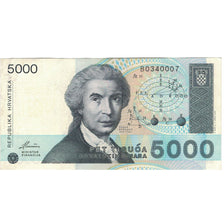 Billet, Croatie, 5000 Dinara, 1992, 1992-01-15, KM:24a, SPL