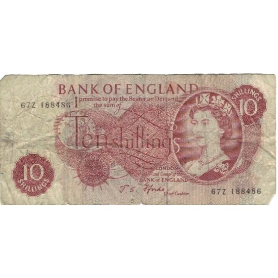 Billet, Grande-Bretagne, 10 Shillings, Undated (1966-70), KM:373c, B