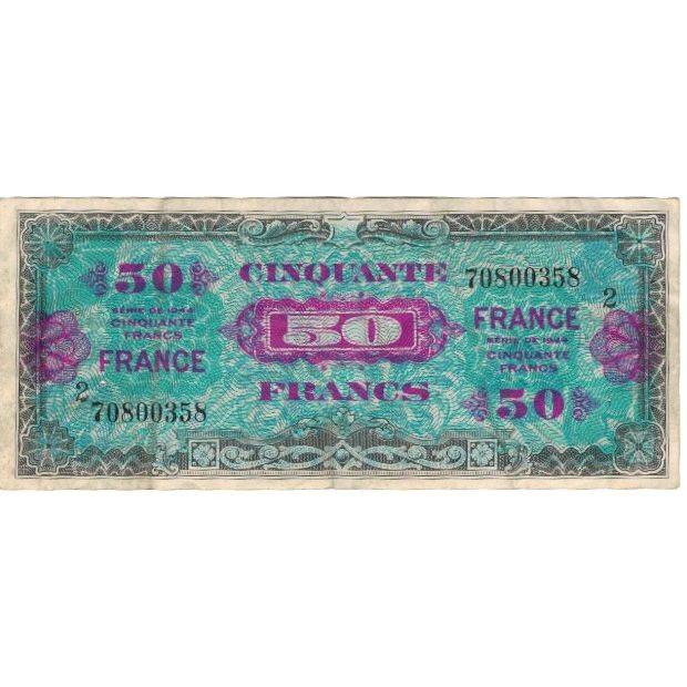 Francja, 50 Francs, 1945 Verso France, 1945, 70800358, VF(30-35)