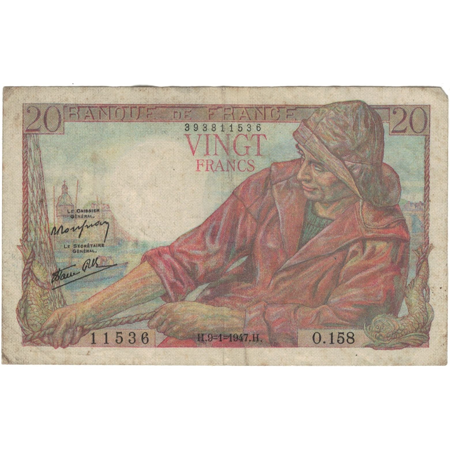Francia, 20 Francs, Pêcheur, 1947, 11536 O.158, SPL-, Fayette:13.11, KM:100b