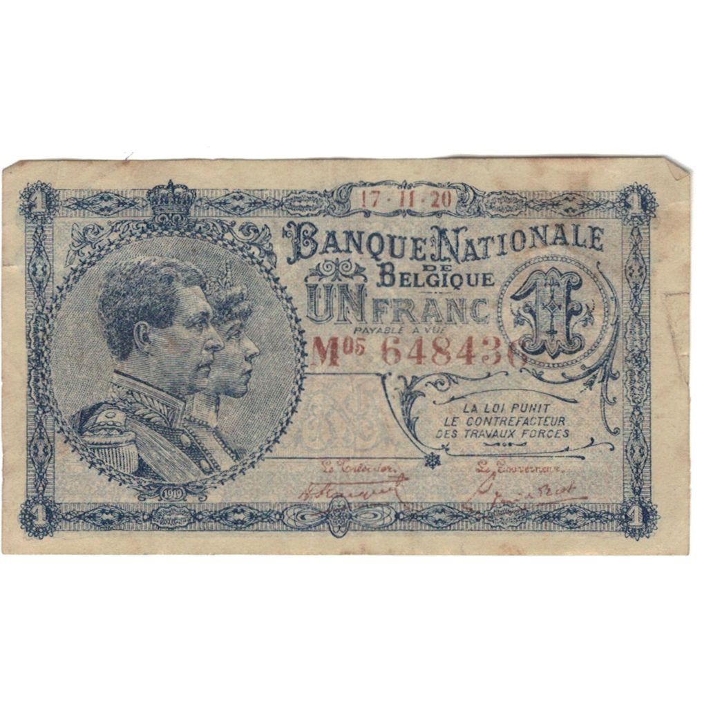 Banconote, Belgio, 1 Franc, 1920, 1920-11-17, KM:92, MB