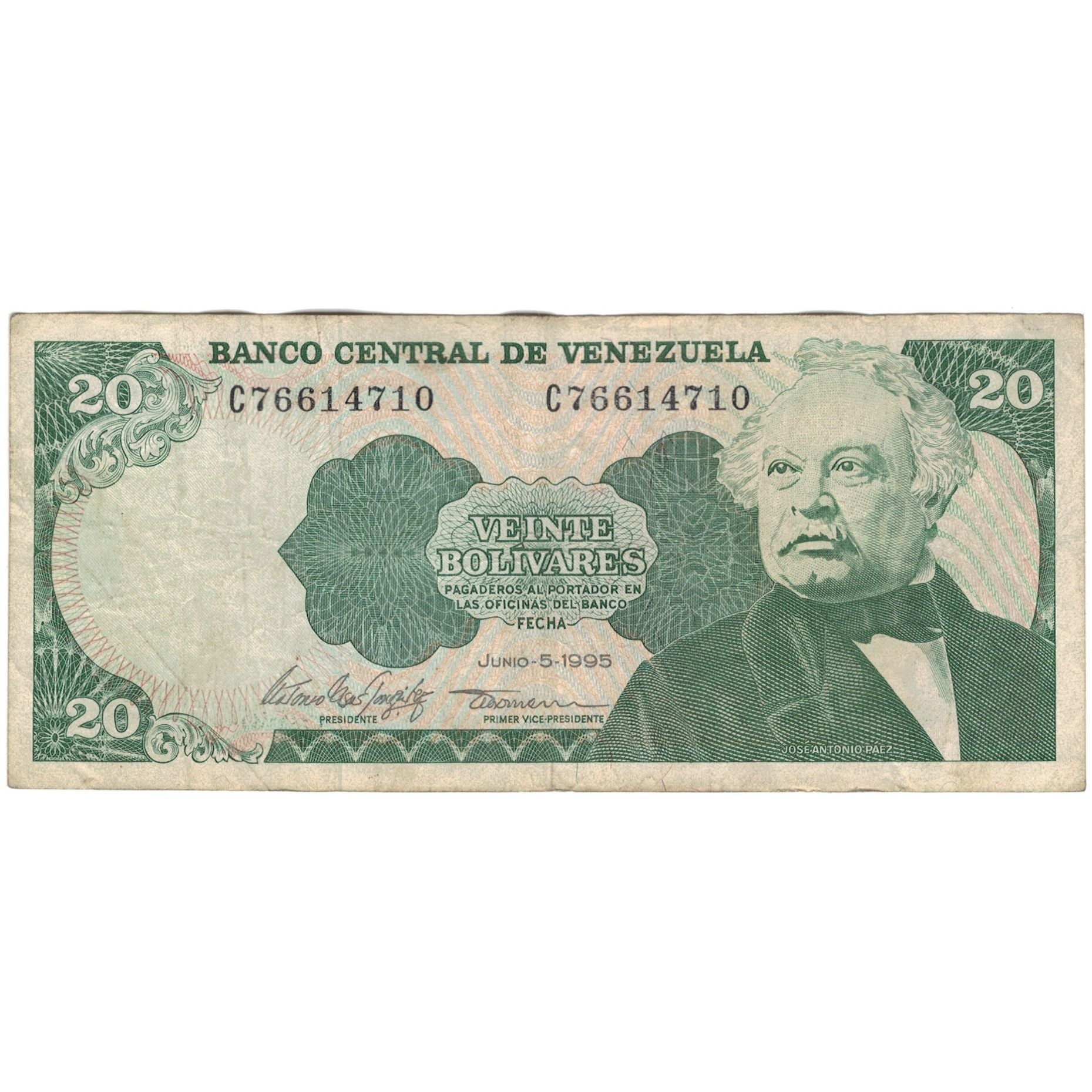 Banknote, Venezuela, 20 Bolivares, 1995, 1995-06-05, KM:64a, VF(30-35)
