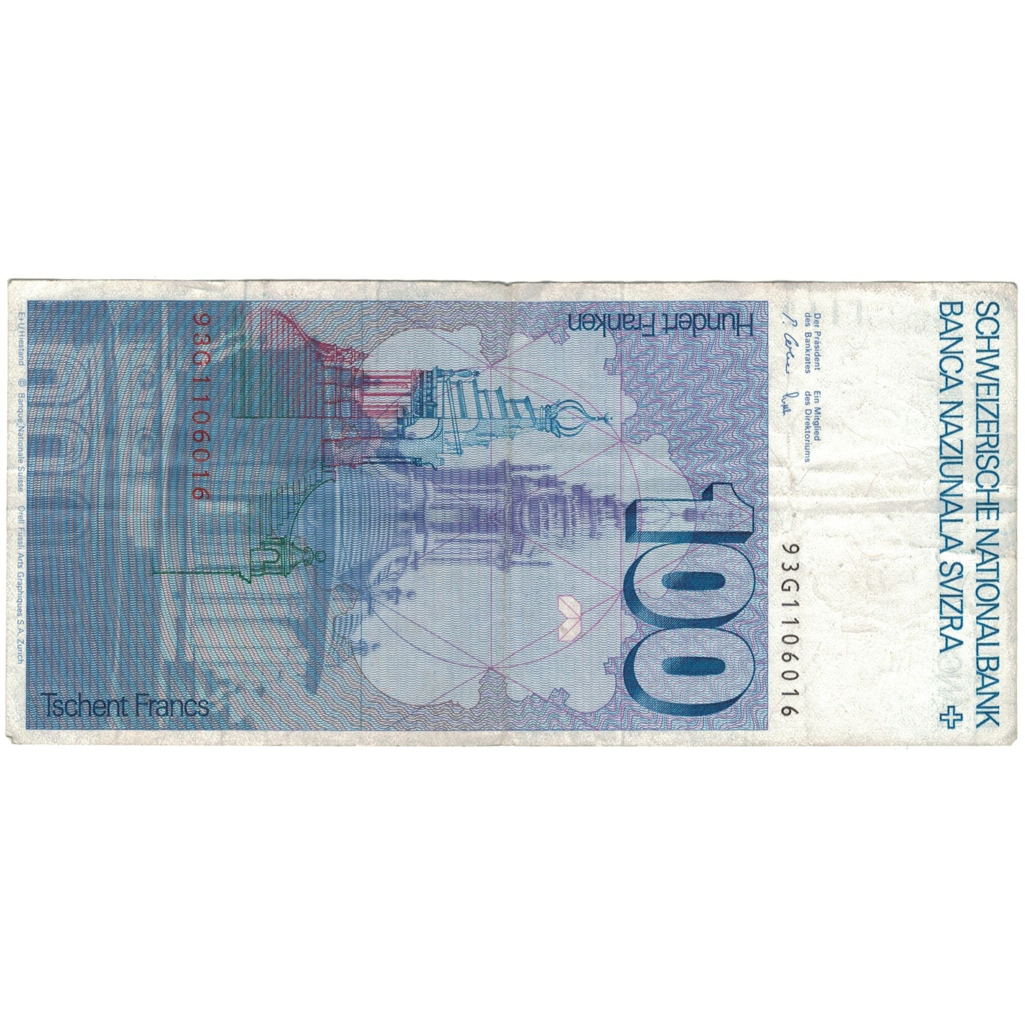 Banconote, Svizzera, 100 Franken, 1993, 1993, KM:57m, BB