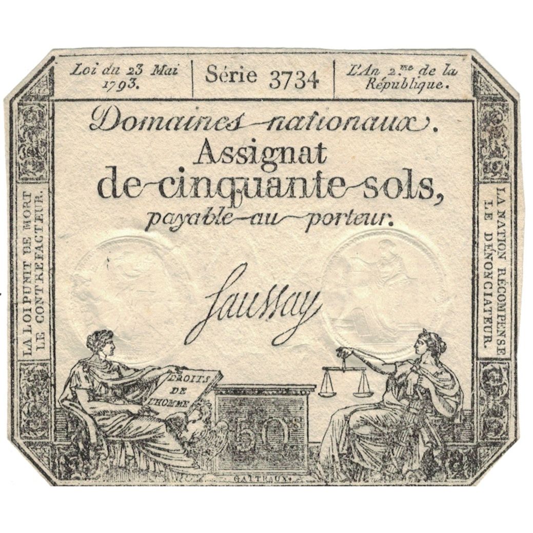 France, 50 Sols, 1793, 3734, AU(55-58), Fayette:ass42e, KM:A70a