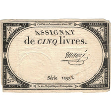 France, 5 Livres, 1793, série 14935, EF(40-45), KM:A76, Lafaurie:171