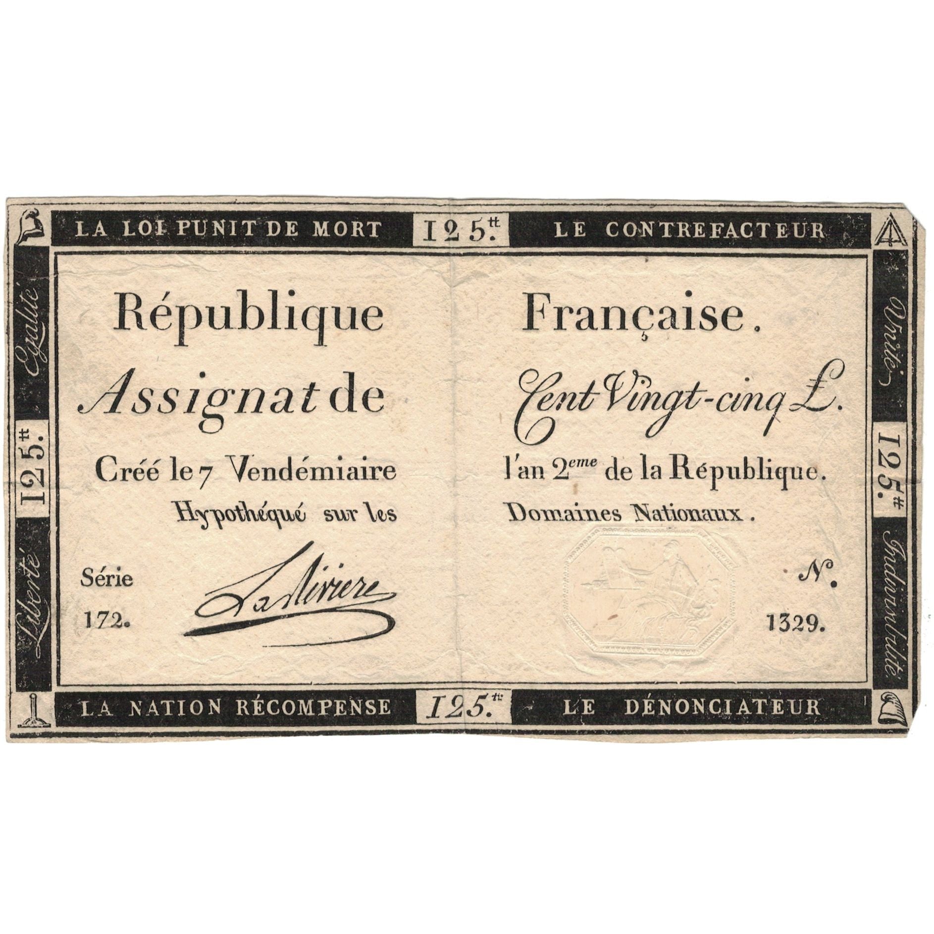 France, 125 Livres, 1793, SERIE 172, TTB, KM:A74, Lafaurie:169
