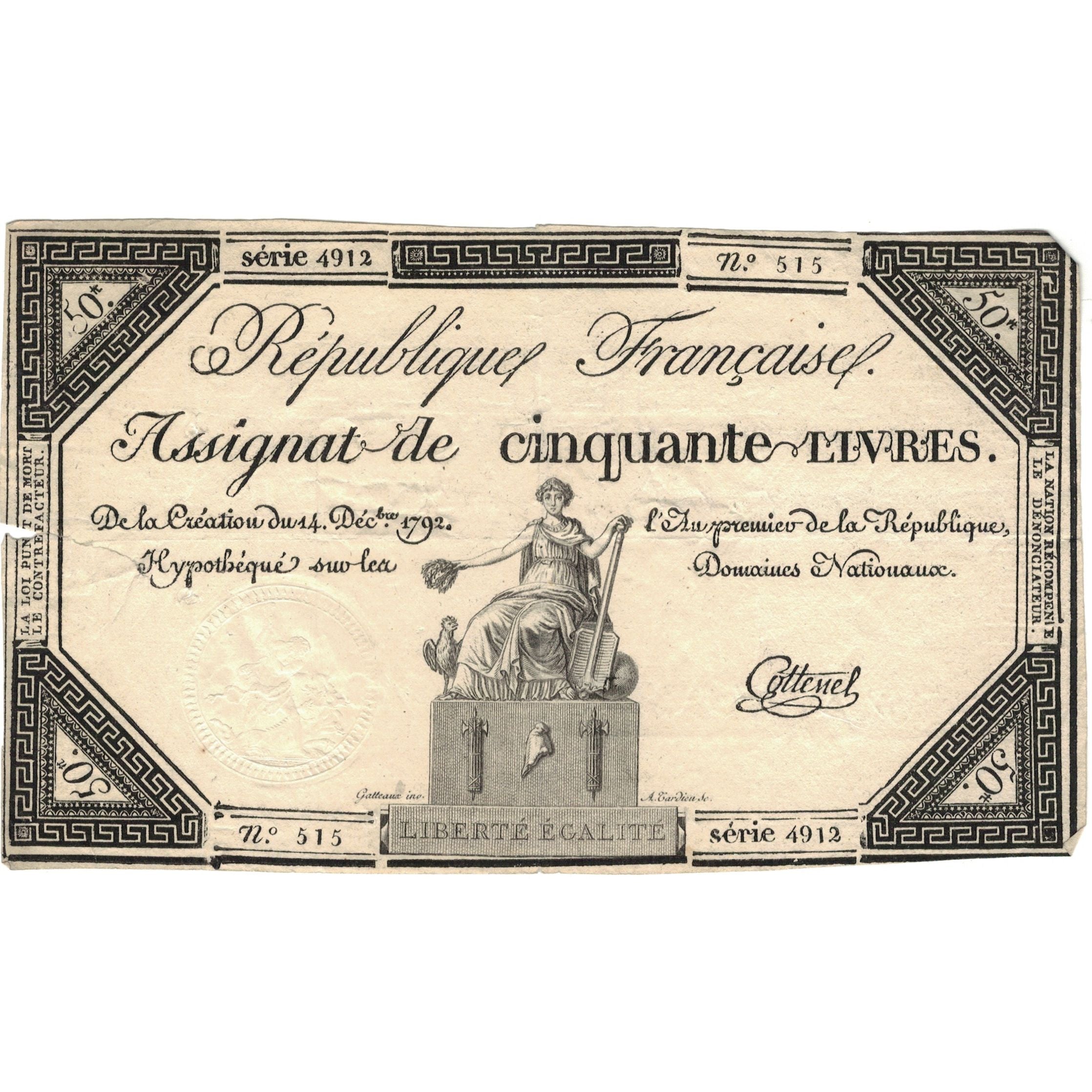 Francia, 50 Livres, 1792, série 2812, MBC, KM:A72, Lafaurie:164