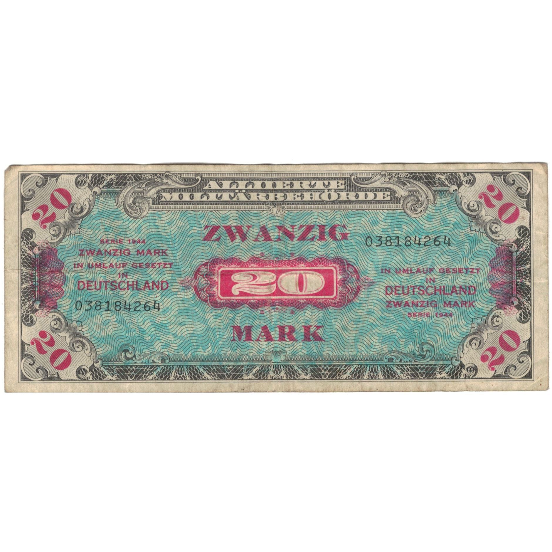 Banknote, Germany, 20 Mark, 1944, 1944, KM:195d, VF(20-25)