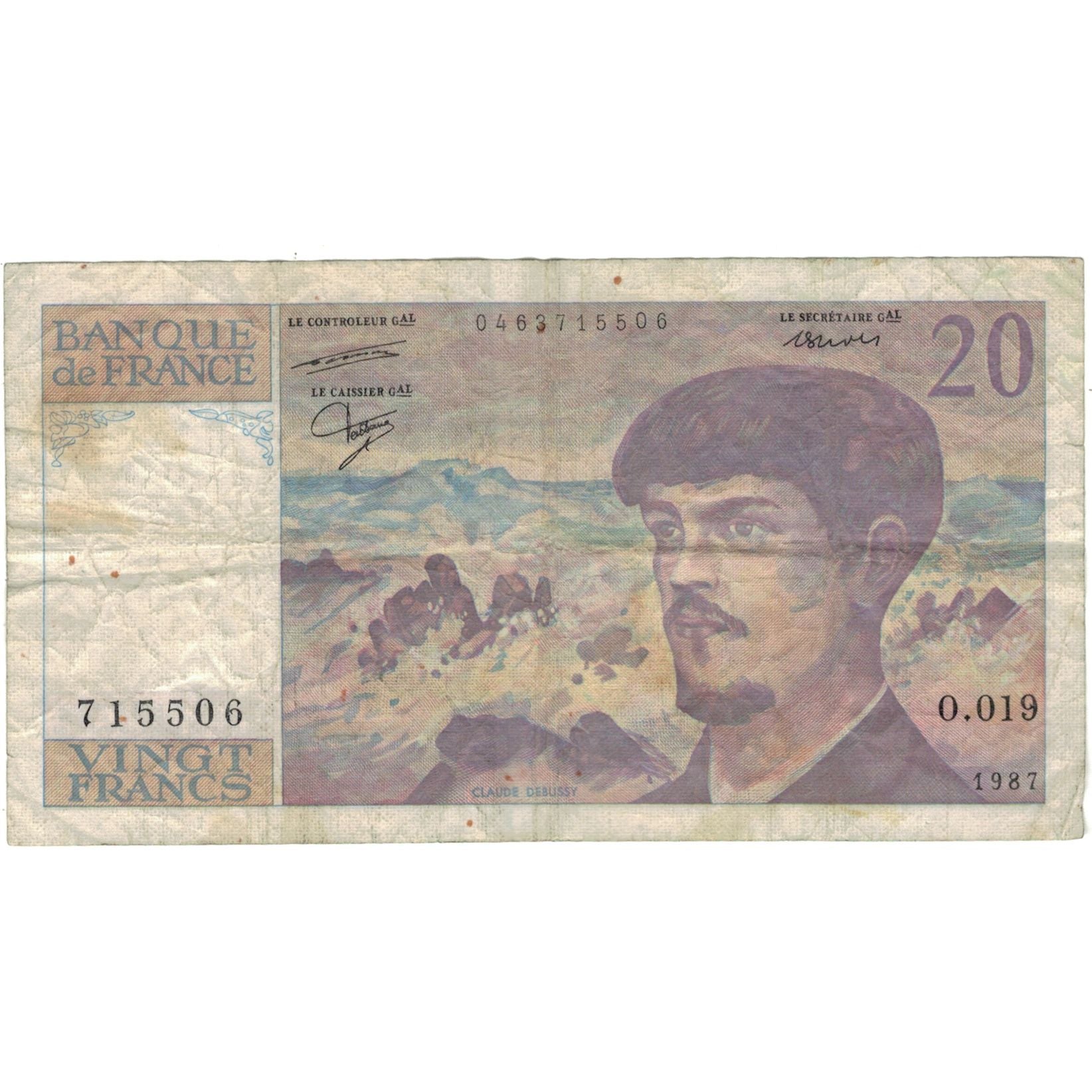 France, 20 Francs, Debussy, 1987, 715506 0.019, B, Fayette:66.08, KM:151b
