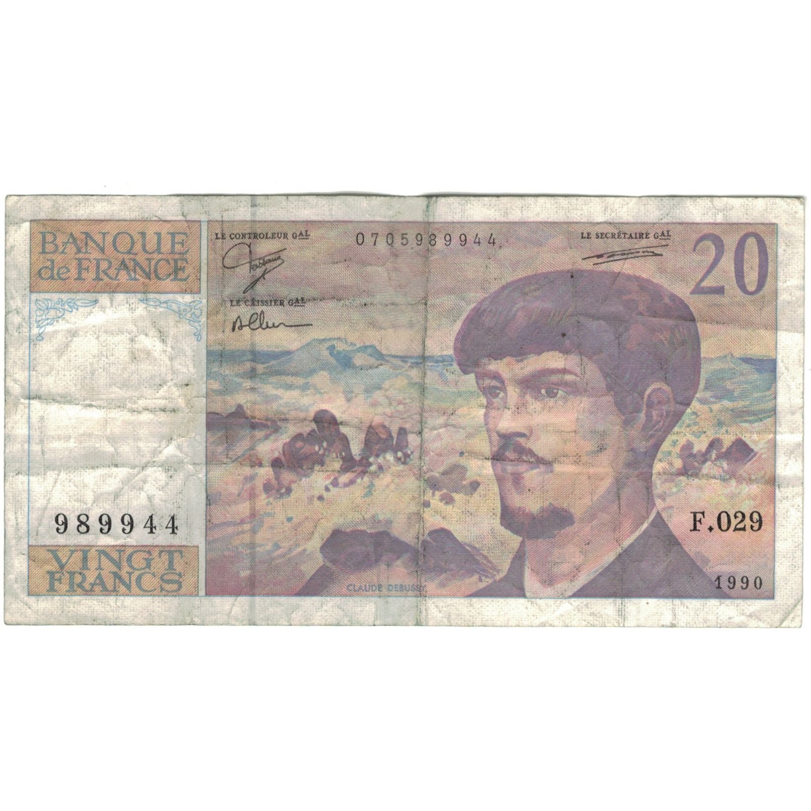 Frankreich, 20 Francs, Debussy, 1990, 989944 F.029, SGE, Fayette:66bis.1