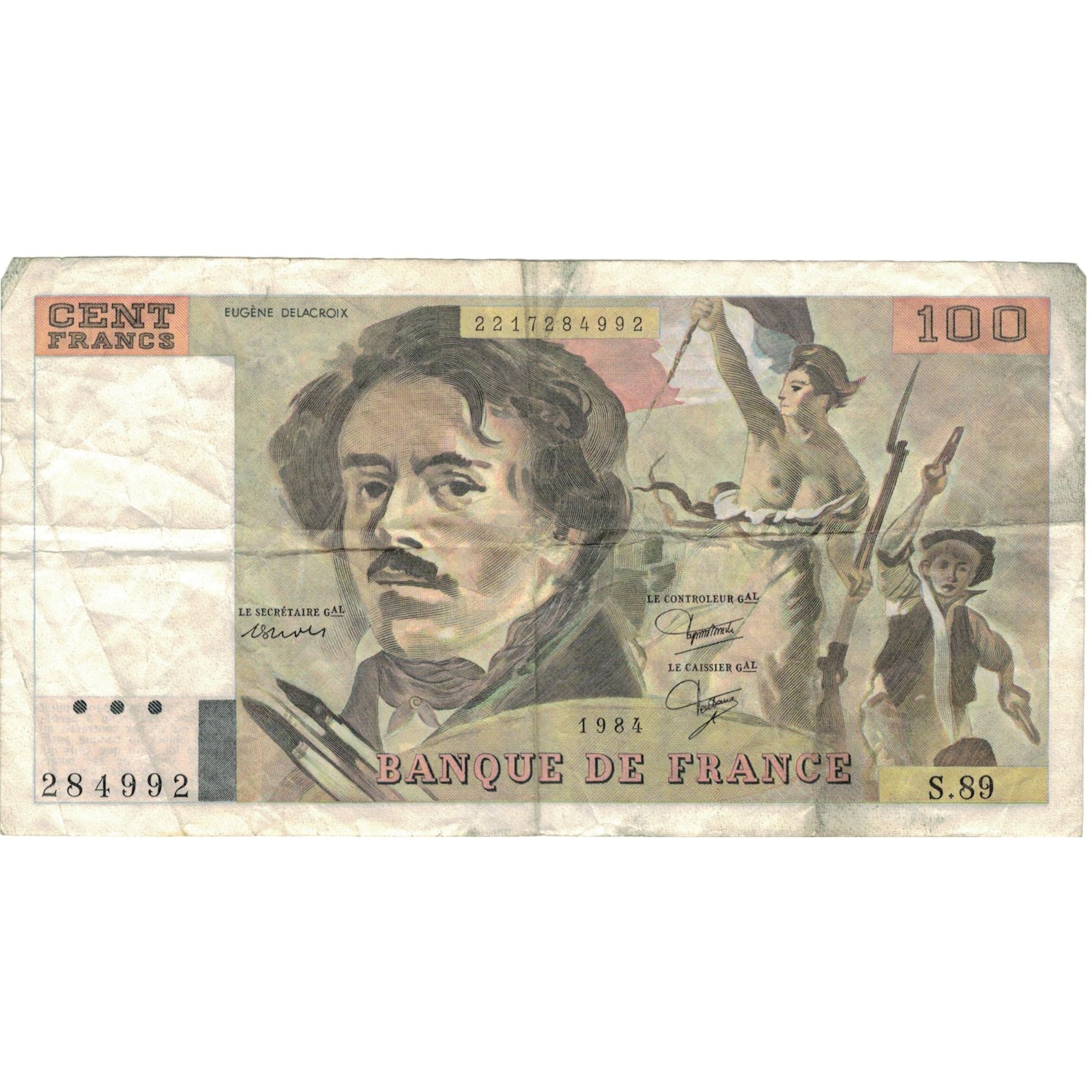 Frankrijk, 100 Francs, Delacroix, 1984, 284992 S.89, TB+, Fayette:69.09, KM:154b