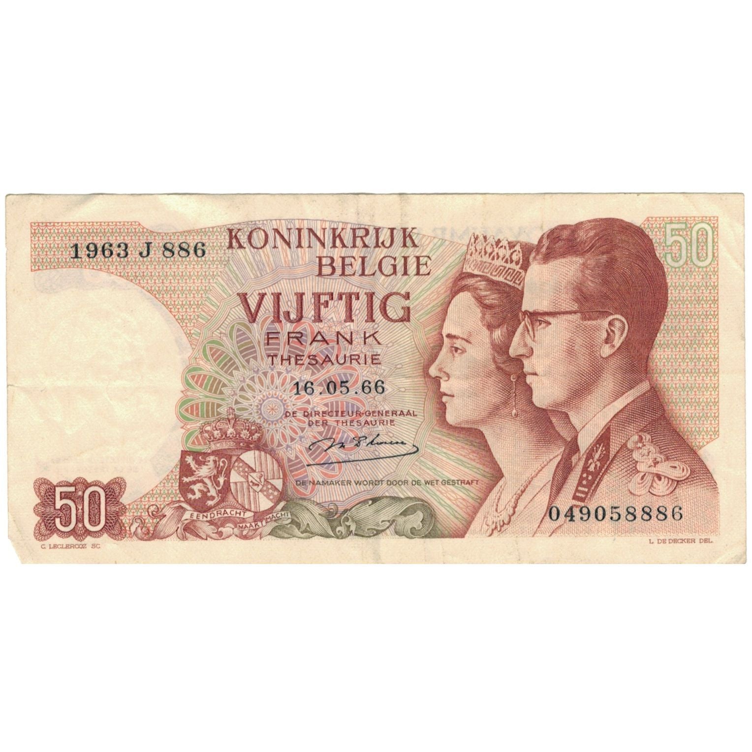 Banconote, Belgio, 50 Francs, 1966, 1966-05-16, KM:139, BB+