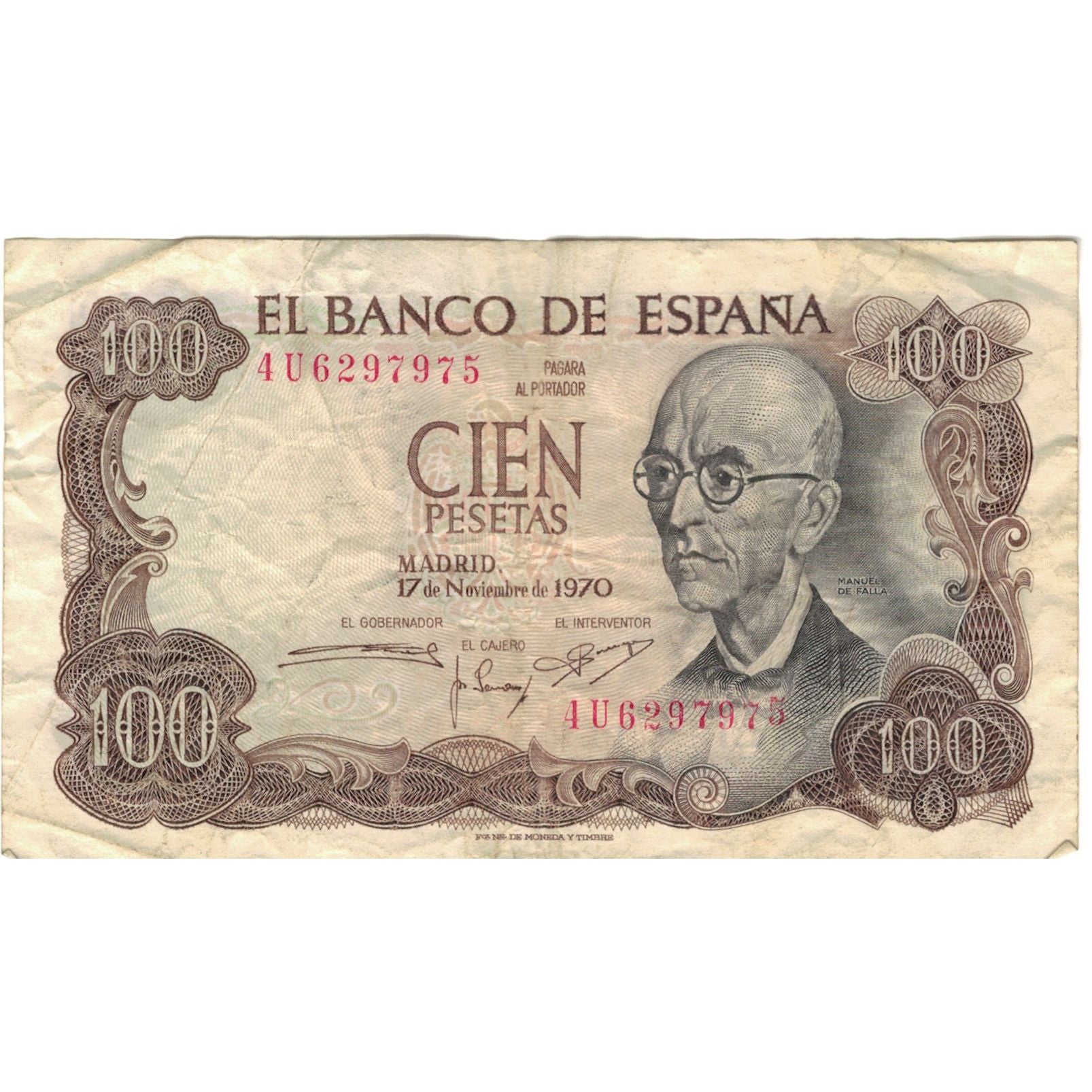Biljet, Spanje, 100 Pesetas, 1970, 1970-11-17, KM:152a, TB
