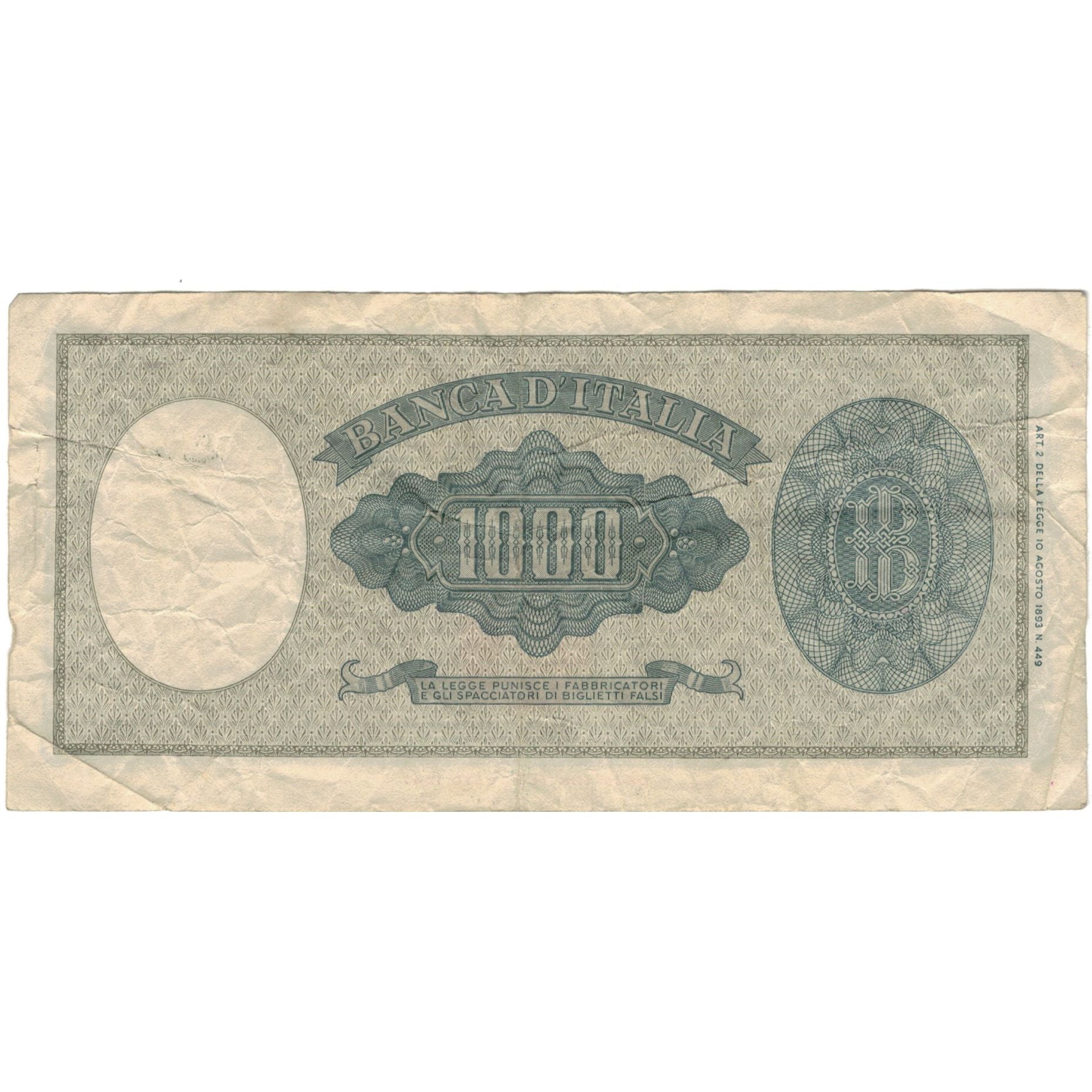 Billet, Italie, 1000 Lire, 1947, 1947-08-14, KM:88a, TB+