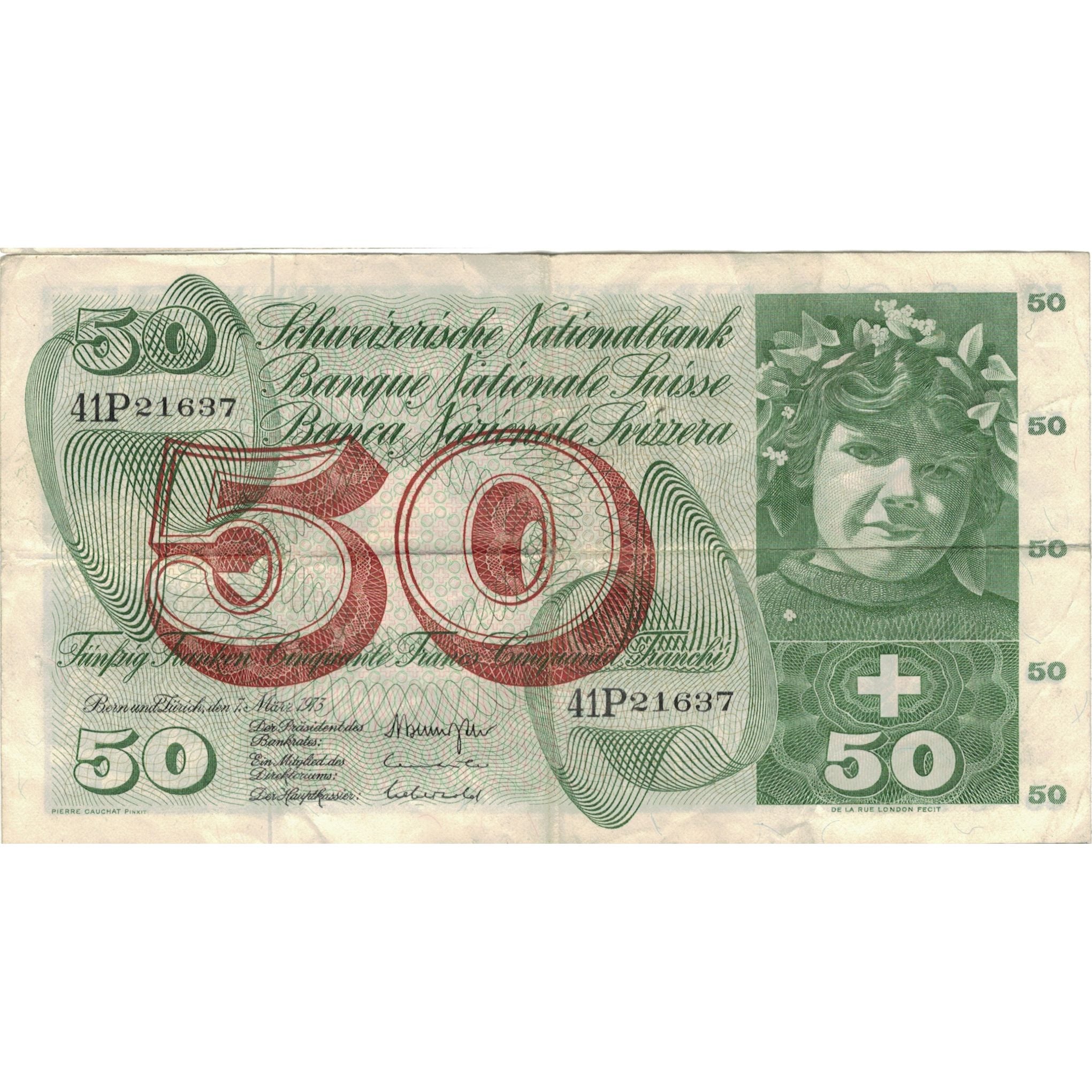 Geldschein, Schweiz, 50 Franken, 1973, 1973-03-07, KM:48m, SS+