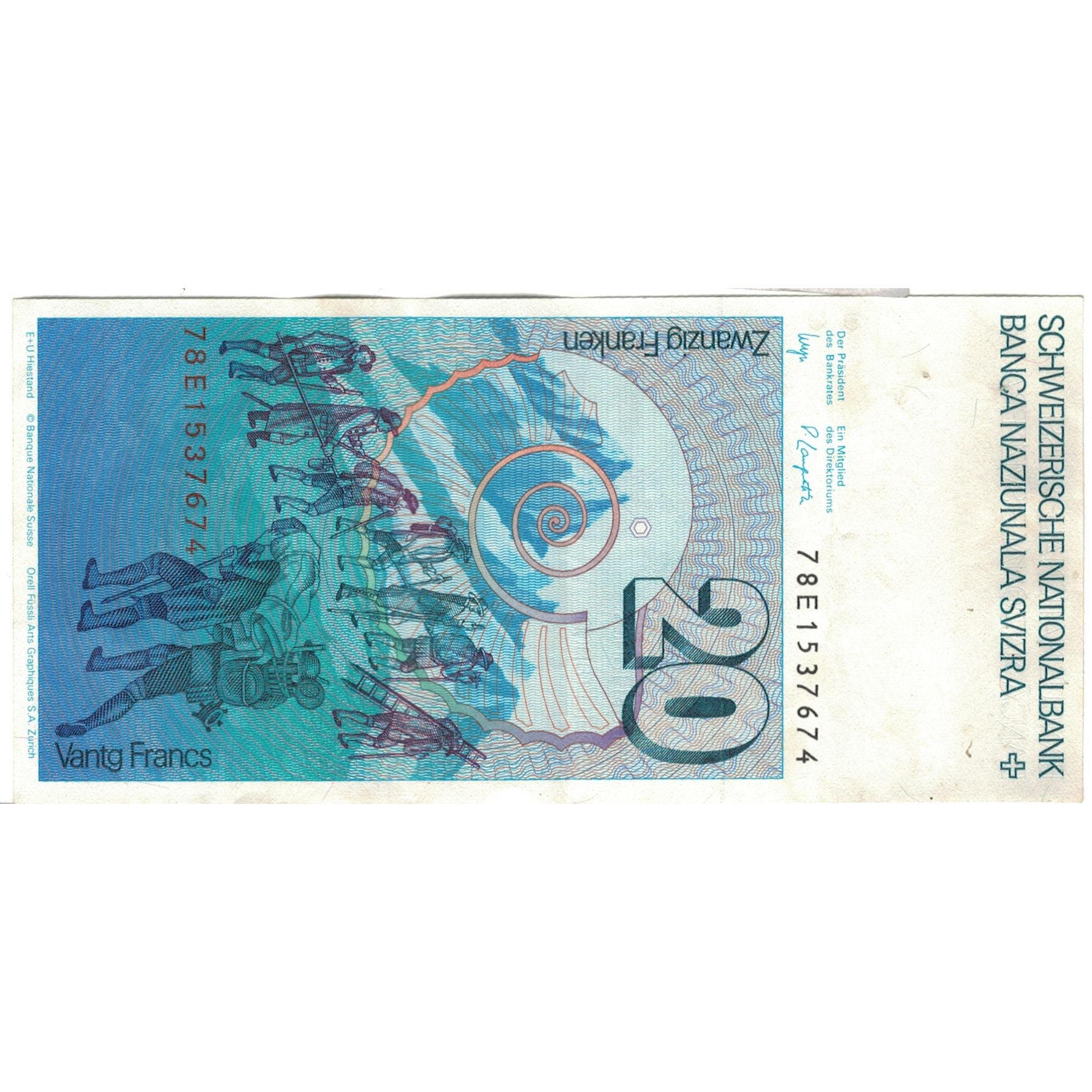 Banconote, Svizzera, 20 Franken, 1978, 1978, KM:55a, BB+