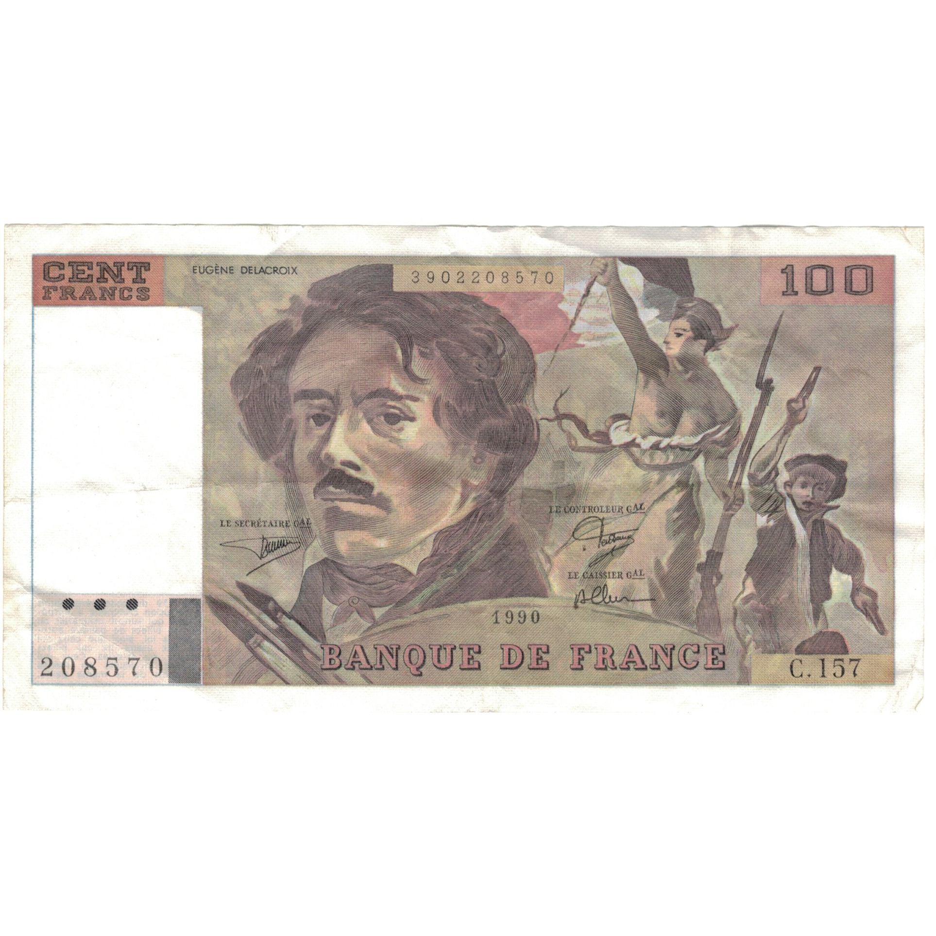 Francia, 100 Francs, Delacroix, 1990, C.157, BB, Fayette:69bis.2b, KM:154e