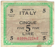 Banknote, Italy, 5 Lire, 1943, KM:M18b, VF(20-25)