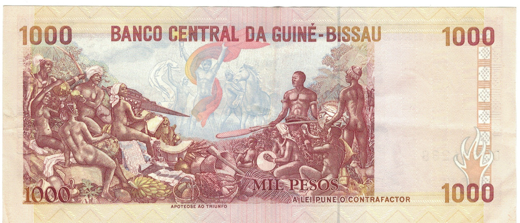 Nota, Guiné-Bissau, 1000 Pesos, 1993, KM:13b, AU(55-58)