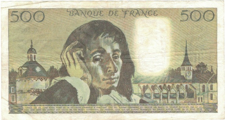 France, 500 Francs, Pascal, 1979, X.105 19701, AU(50-53), Fayette:71.20, KM:156e
