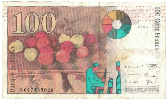 France, 100 Francs, Cézanne, 1997, D067535026, EF(40-45), Fayette:74.2, KM:158a