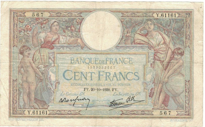 Francia, 100 Francs, Luc Olivier Merson, 1938, Y.61161, MB+, Fayette:25.32