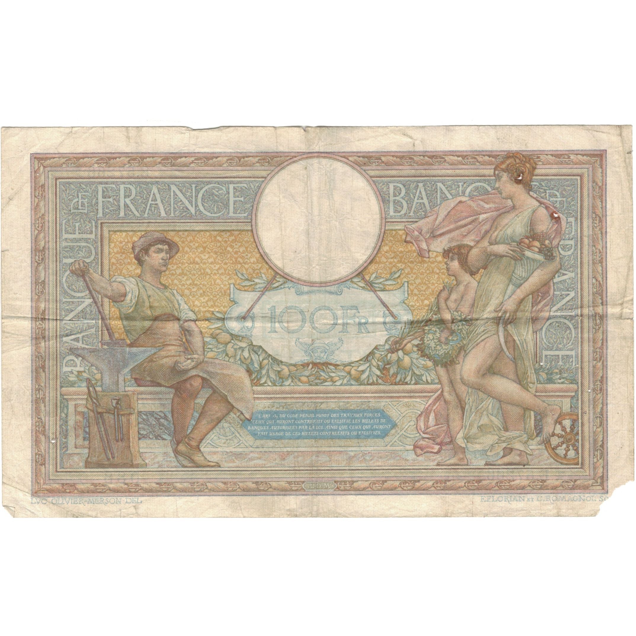 France, 100 Francs, Luc Olivier Merson, 1938, E.57266 088, VG(8-10)
