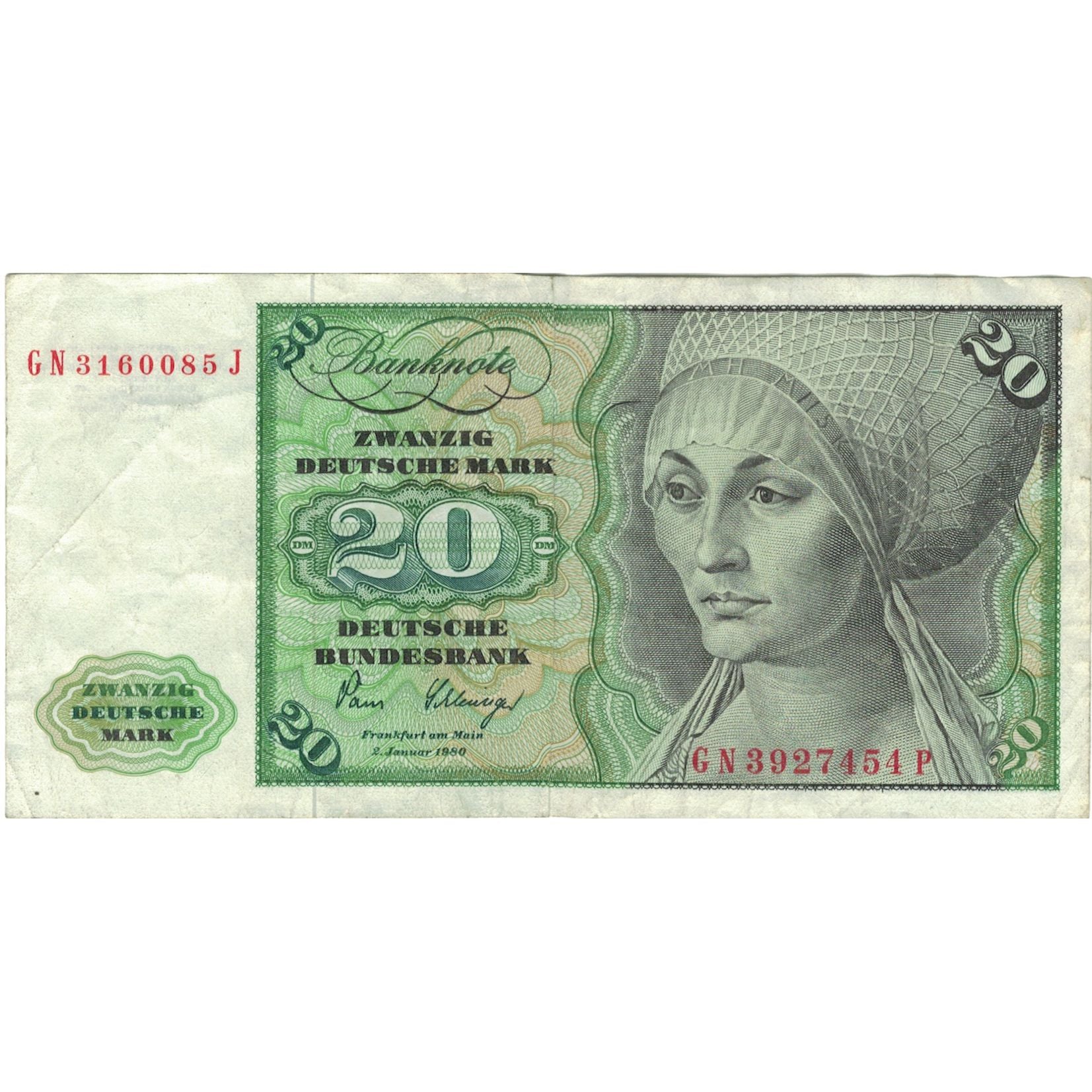Banconote, GERMANIA - REPUBBLICA FEDERALE, 20 Deutsche Mark, 1960, 1960-01-02