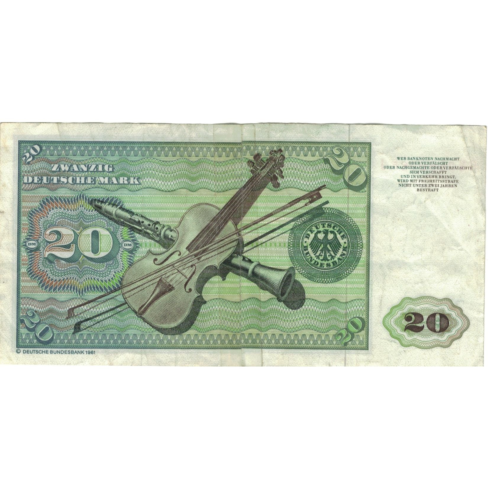 Banconote, GERMANIA - REPUBBLICA FEDERALE, 20 Deutsche Mark, 1960, 1960-01-02