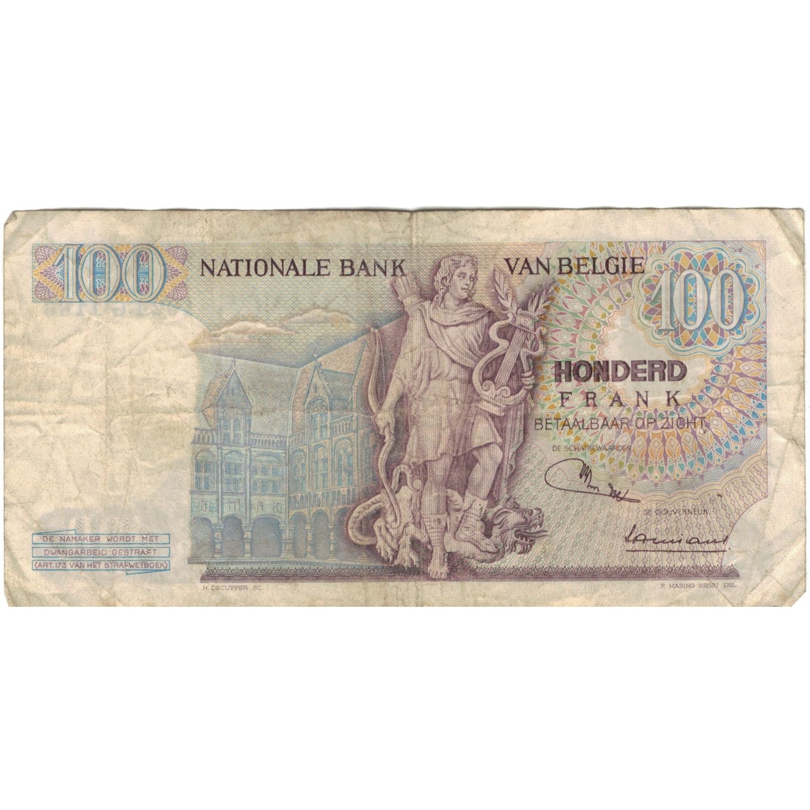 Billet, Belgique, 100 Francs, 1970, 1970-01-19, KM:134a, B+