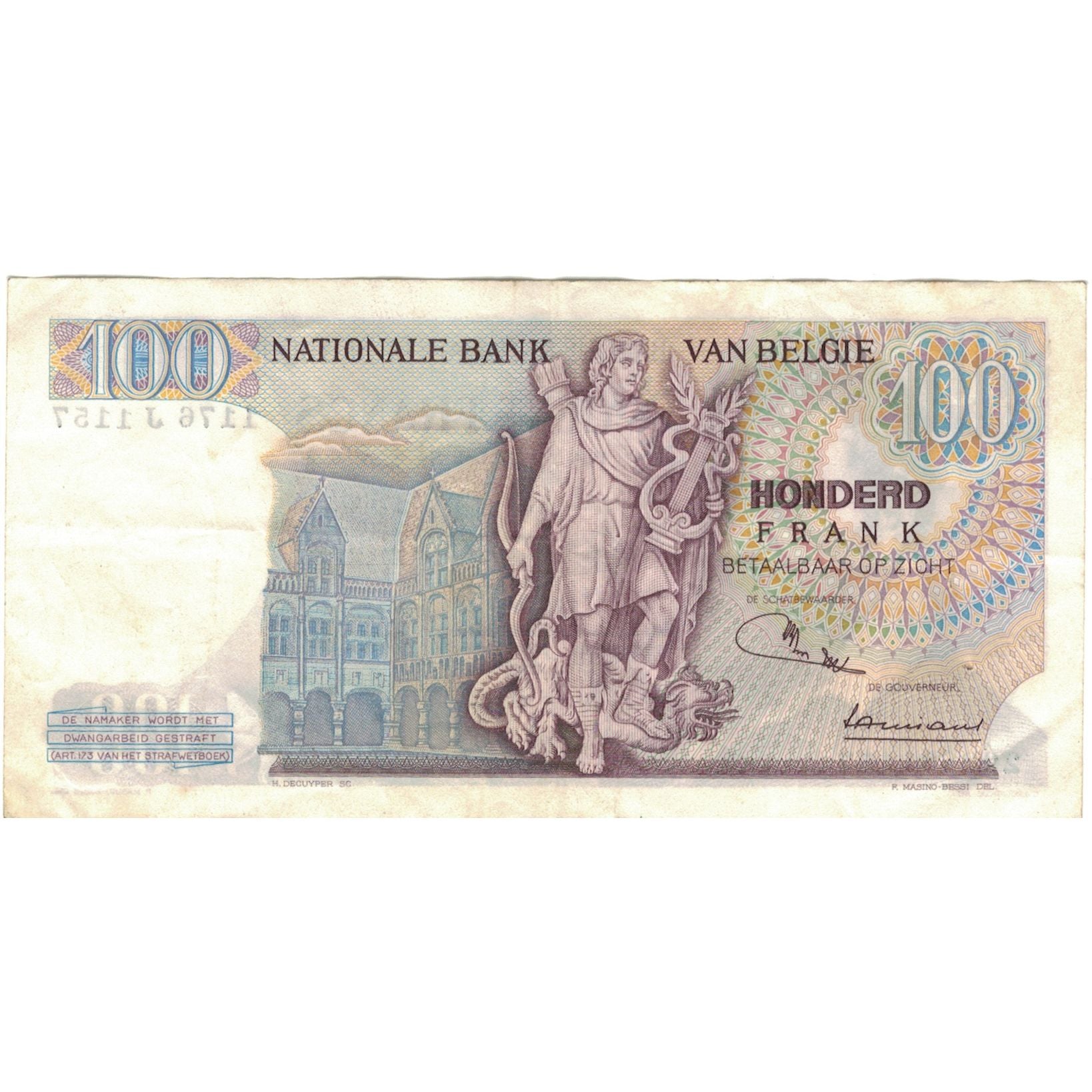 Banconote, Belgio, 100 Francs, 1970, 1970-05-08, KM:134a, MB+