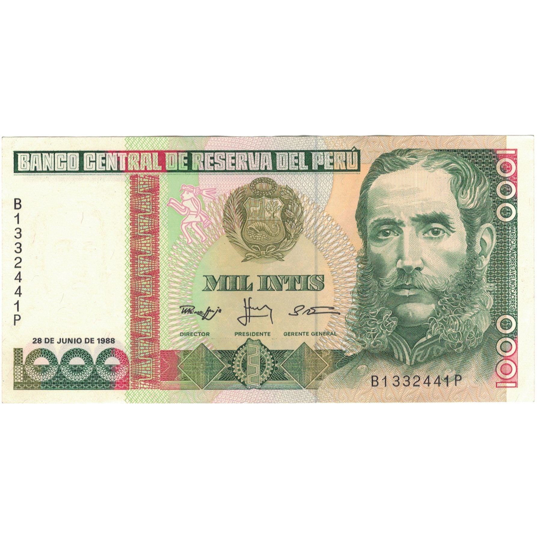 Biljet, Peru, 1000 Intis, 1988, 1988-06-28, KM:136a, SPL+