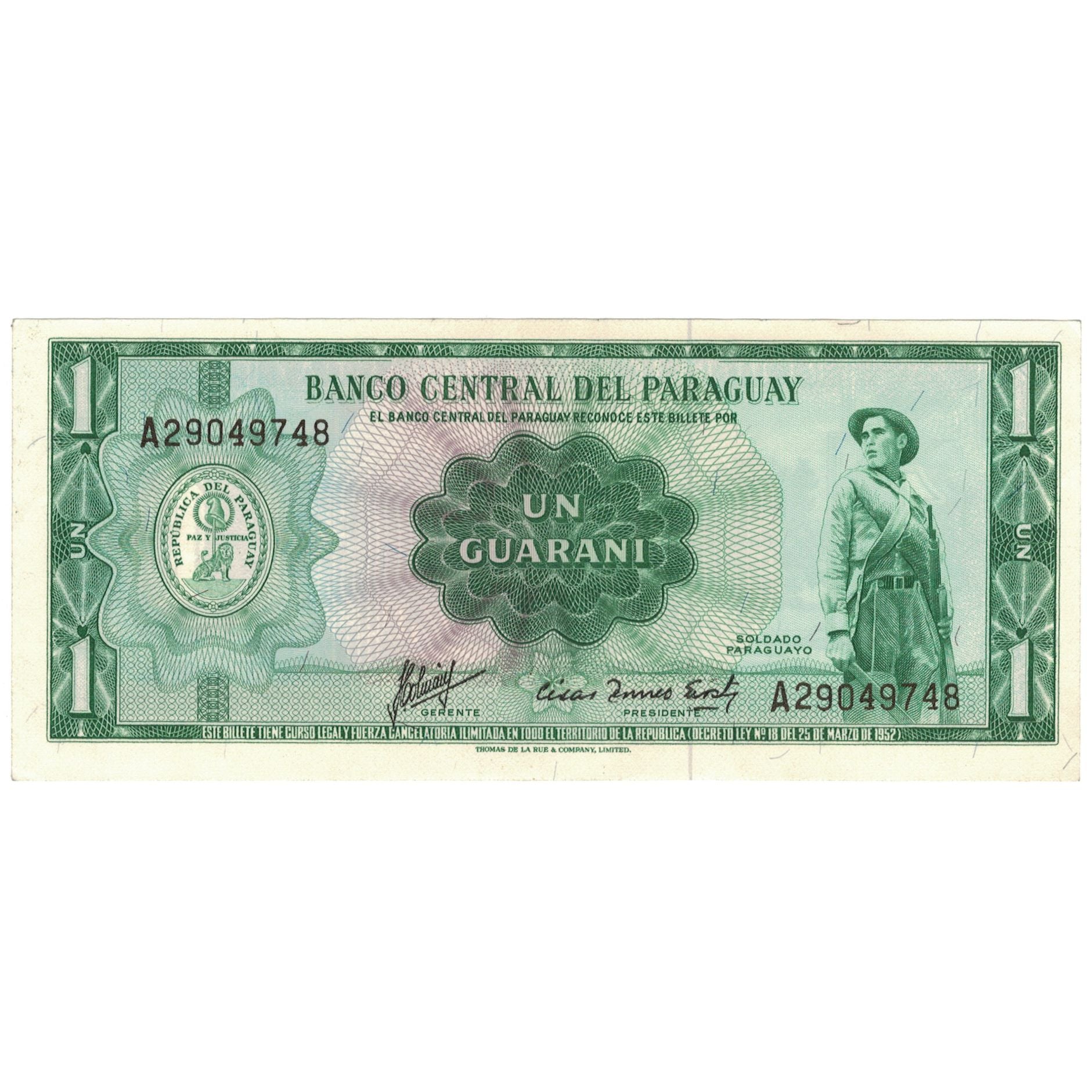 Geldschein, Paraguay, 1 Guarani, 1952, 1952, KM:193b, UNZ-