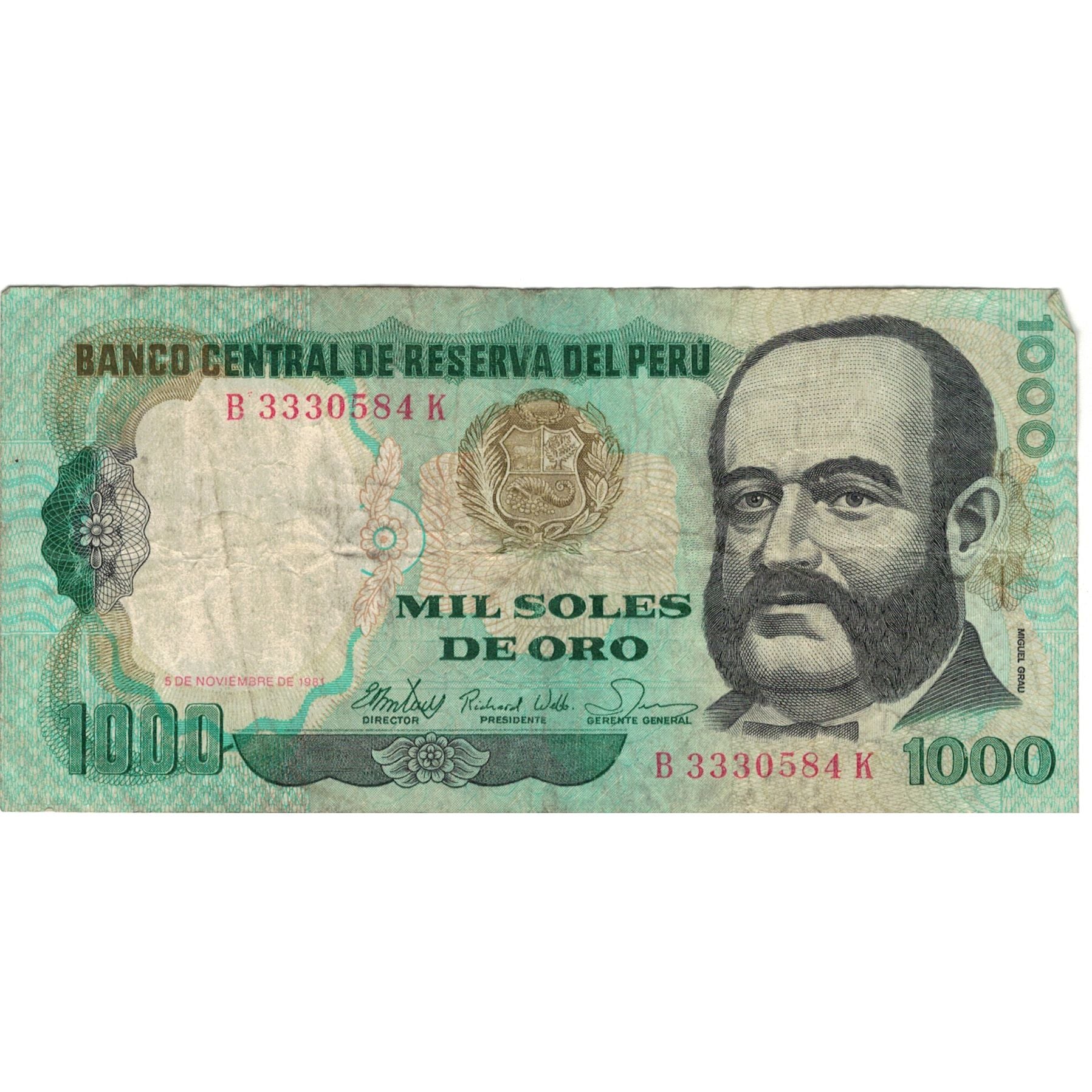 Nota, Peru, 1000 Soles De Oro, 1981, 1981-11-05, KM:122a, VG(8-10)