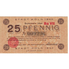 Banknote, Germany, Köln, 25 Pfennig, valeur faciale, 1920, 1920-05-01