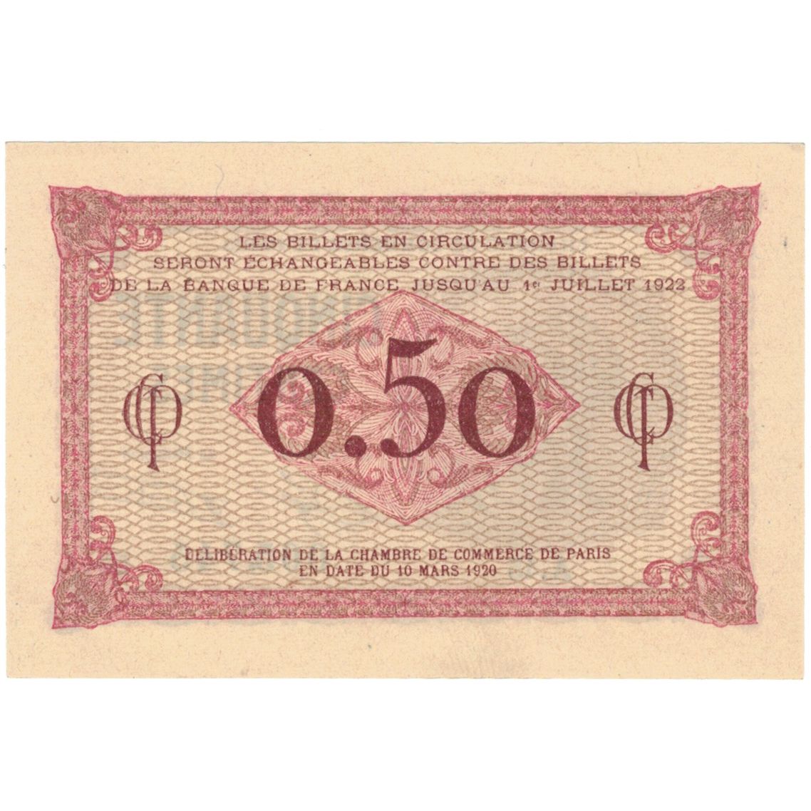 France, Paris, 50 Centimes, 1920, Chambre de Commerce, UNC(65-70), Pirot:97-10